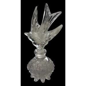 Vintage 1940s Imperial Glass Clear 7" Perfume Bottle & Large Bird Stopper